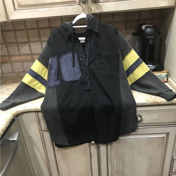 Free People Varsity Graphic HoodedOversize Letter Embroidery Piecing Raw Rounded - Picture 3 of 7